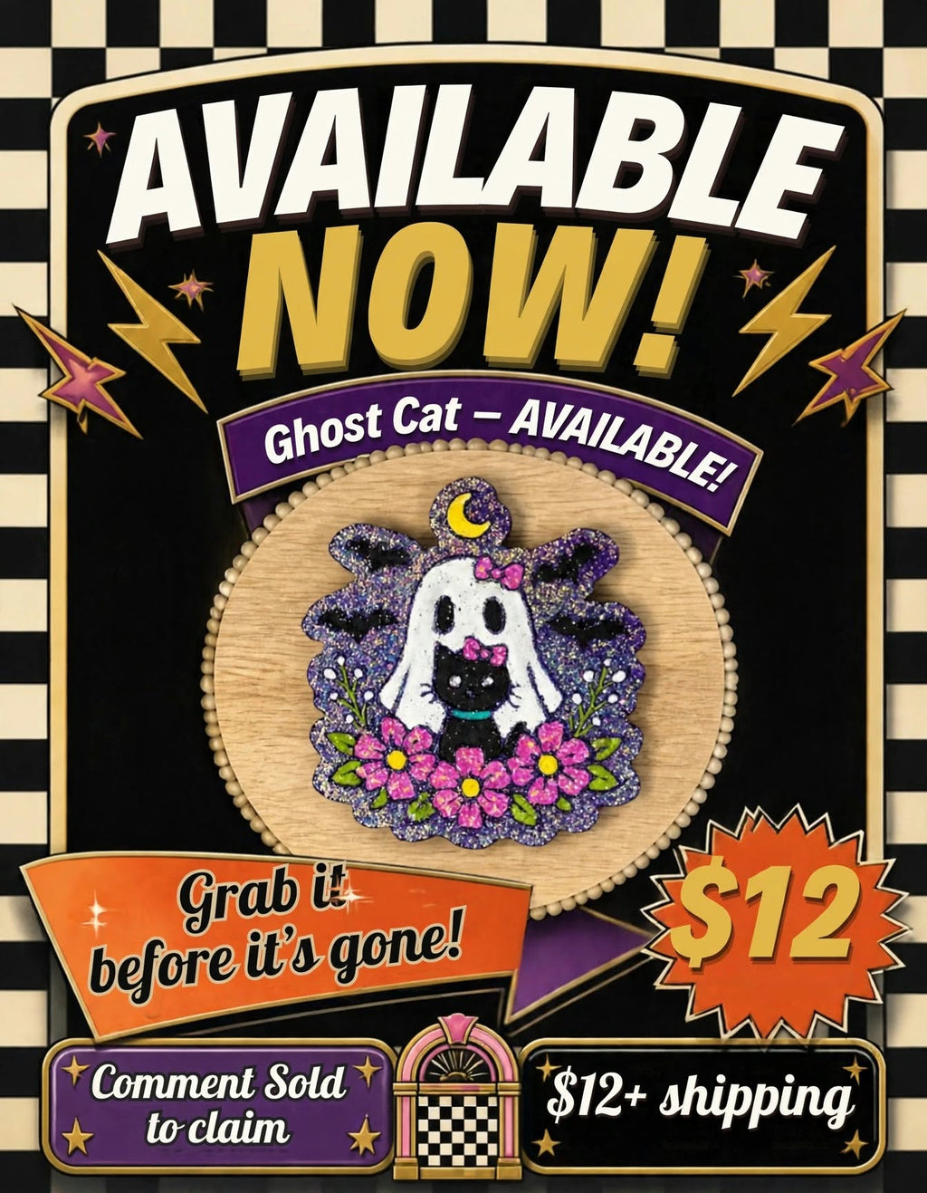 Ghost Cat Hand-Painted Car Freshie – Green Apple Jolly Rancher
