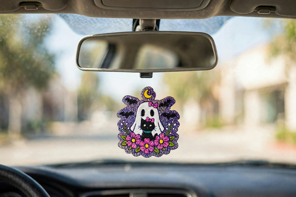 Ghost Cat Hand-Painted Car Freshie – Green Apple Jolly Rancher