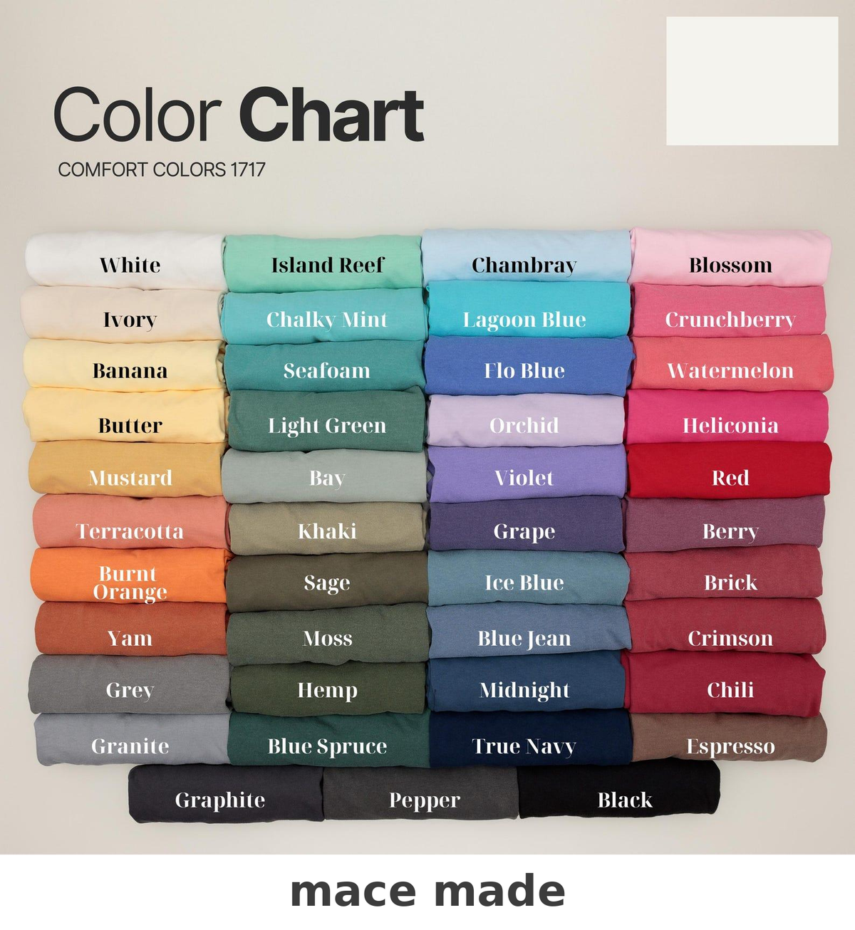 Comfort Colors 1717 Color Chart