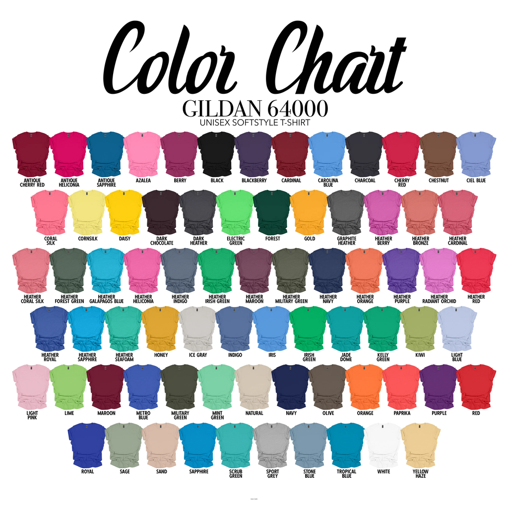 Gildan Softstyle T-Shirt Color Chart