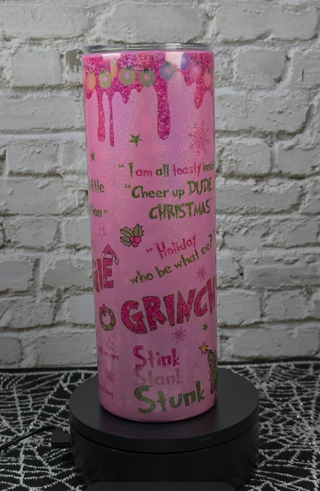 Pink Grinch Wrap Tumbler - quotes side