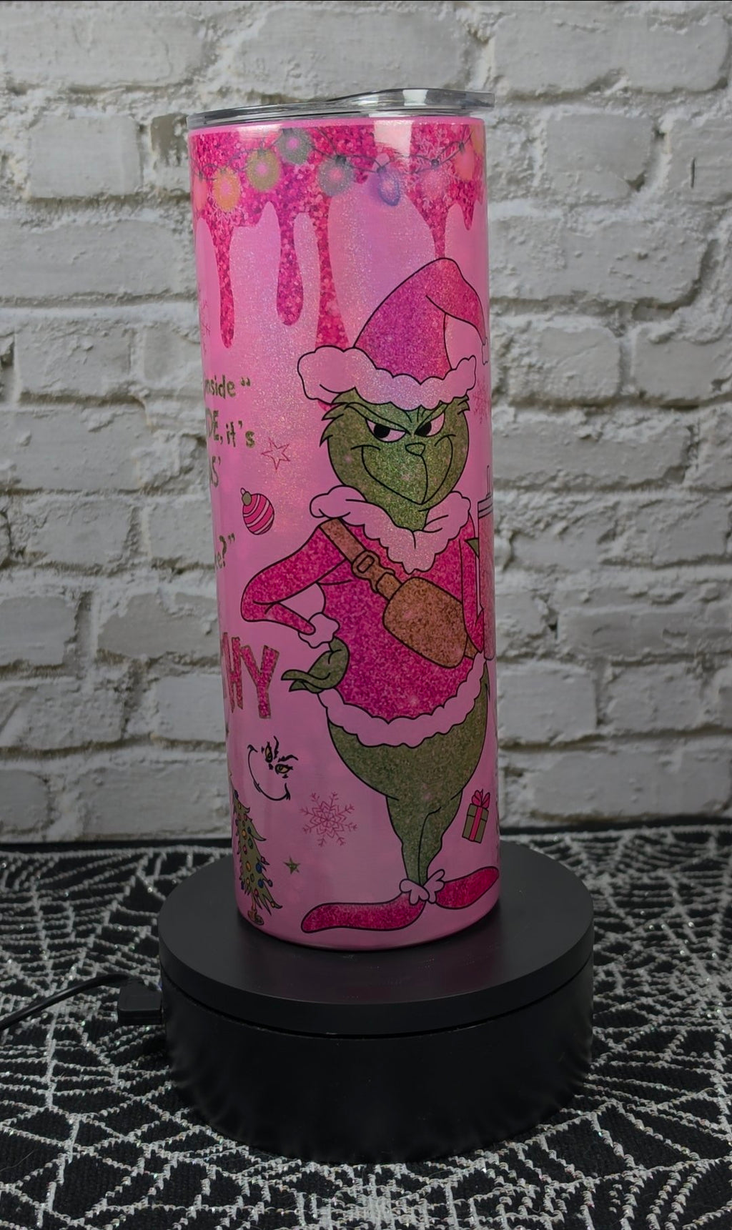 Pink Grinch Wrap Tumbler - Santa side