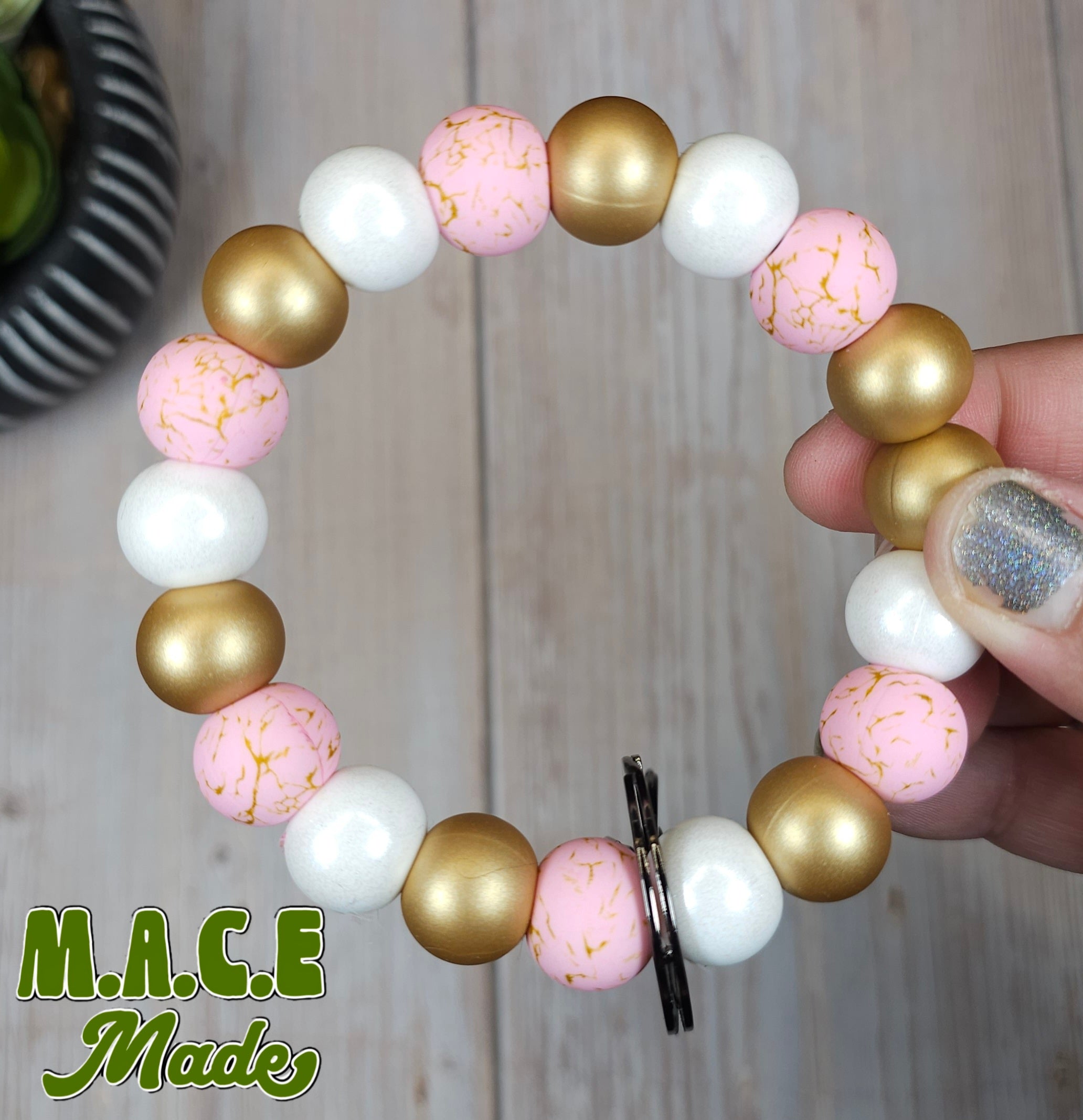 Pink marble gold and white wristlet