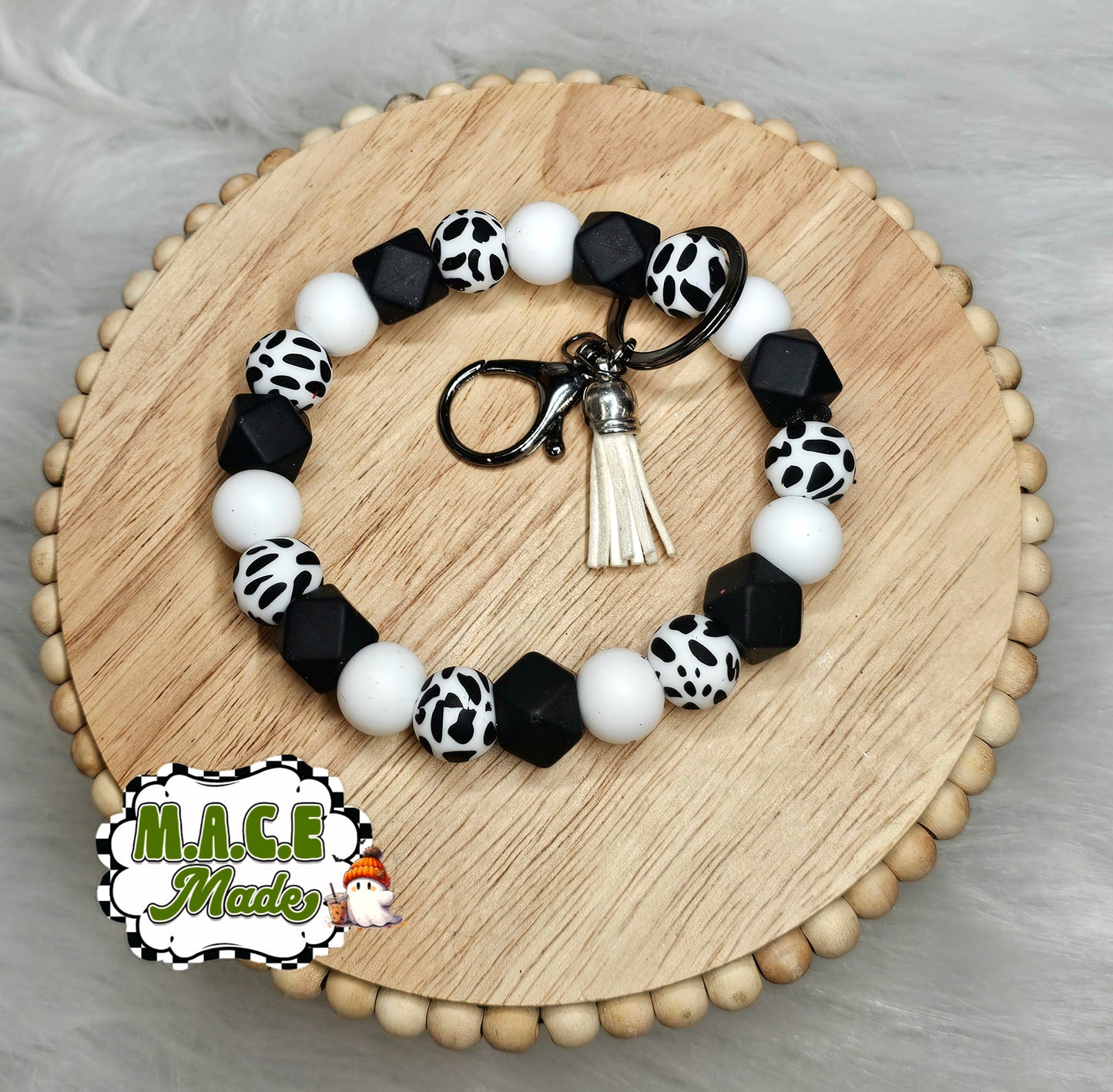 Cow Print Beaded Wristlet