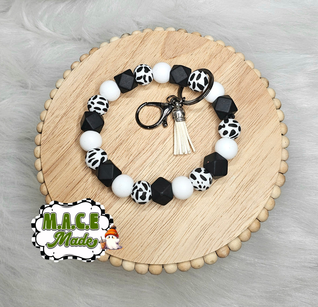 Cow Print Beaded Wristlet