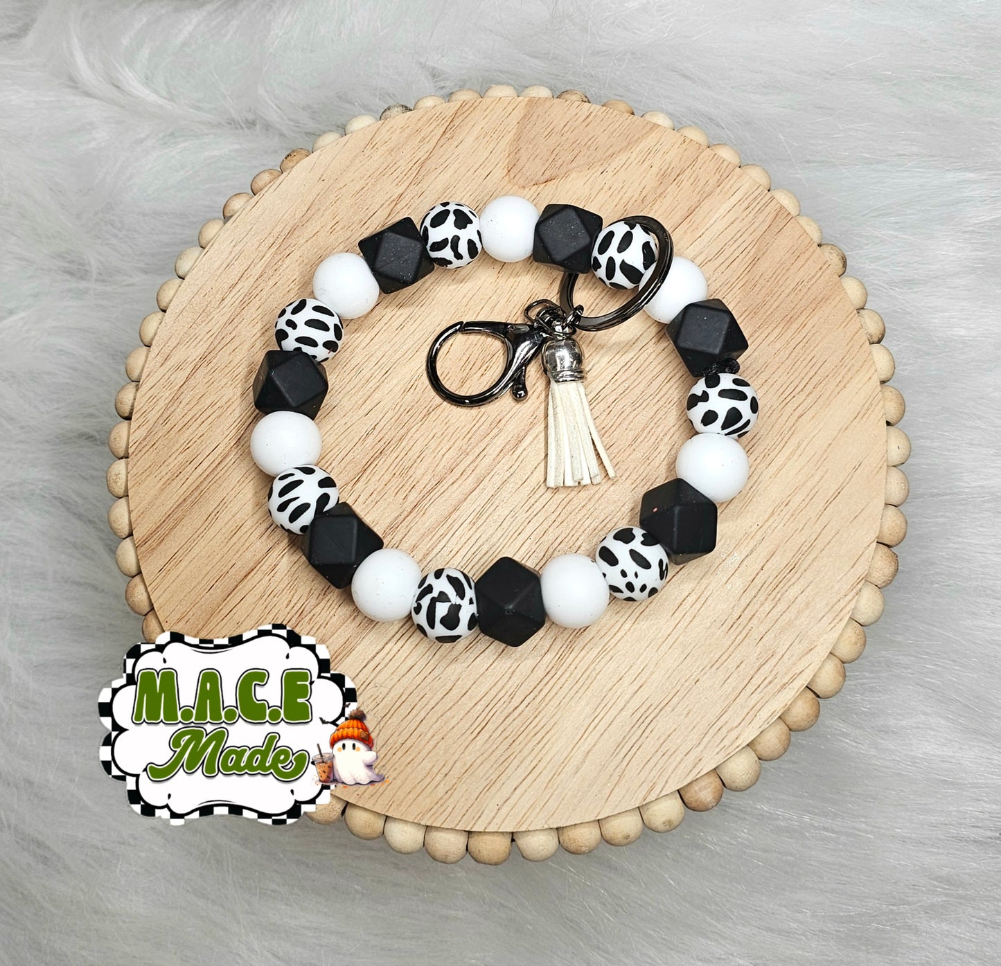 Cow Print Beaded Wristlet