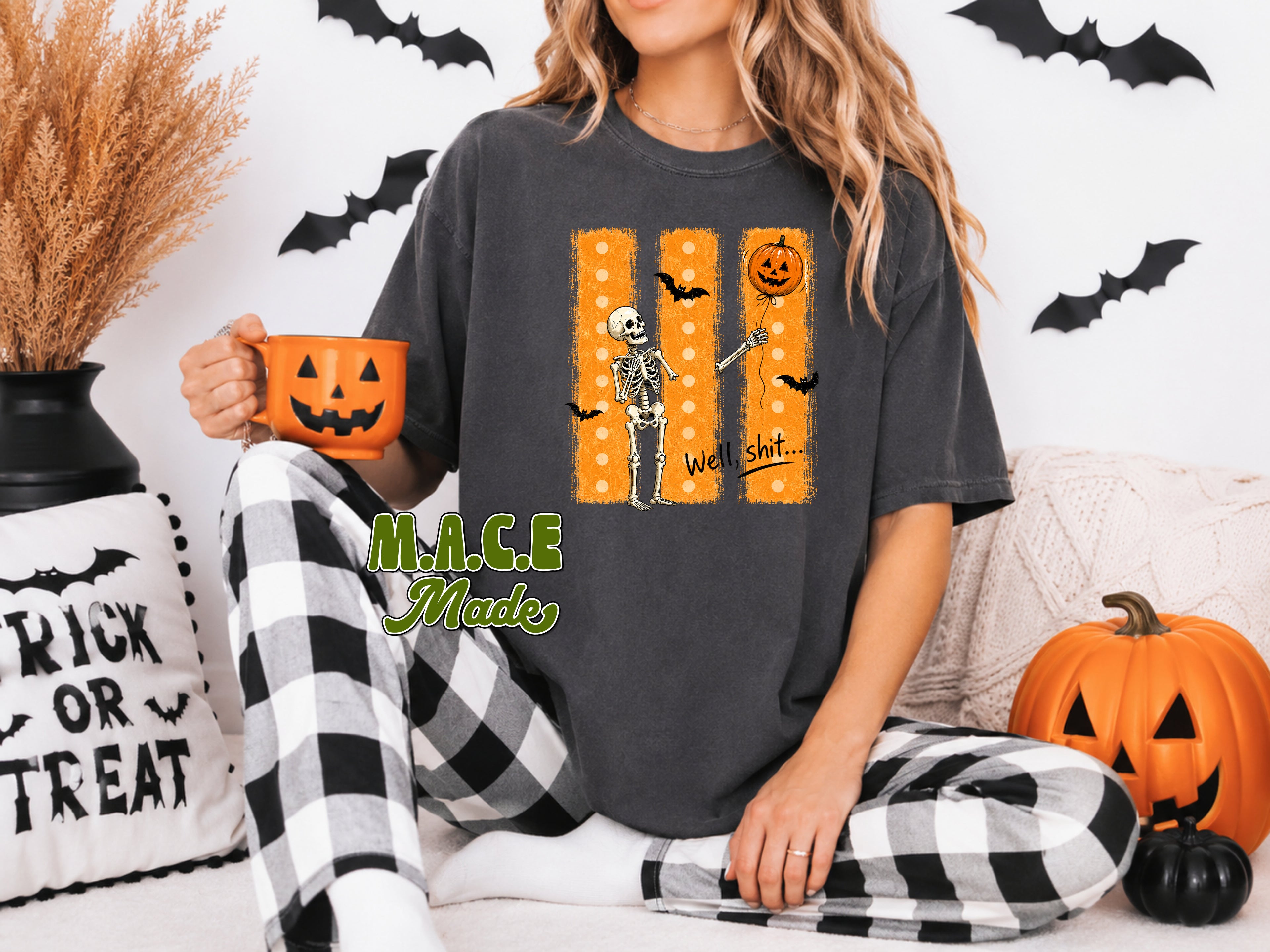 Funny Skeleton "Well, Shit..." Halloween Shirt| Gildan Softstyle Tee & Dark Heather Crewneck